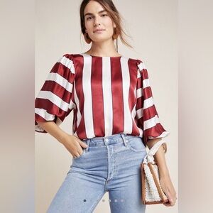 Maeve Maria striped red white satin blouse size 12
